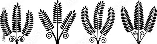 Black Silhouette of Stylized Ferns with Swirling Bases