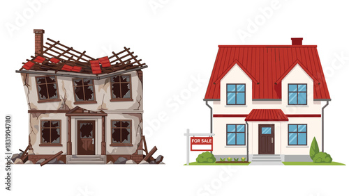 From fixer upper to dream home real estate transformation showing property investment potential and successful renovation project concept