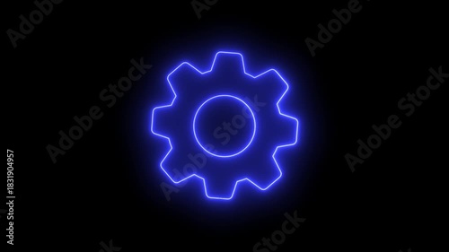 Neon line Management setting gear maintenance and fixing symbol animation. gear mechanism wheel for teamwork success and technology concept. 4K video