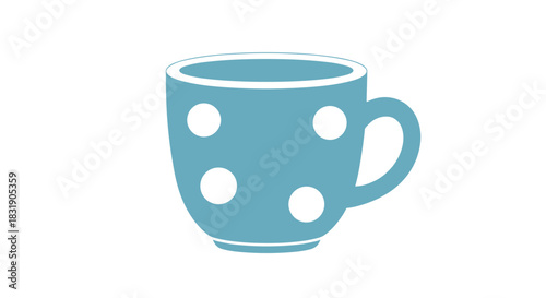 A simple, flat silhouette of a blue mug with white polka dots, isolated on a clean white background for design projects.