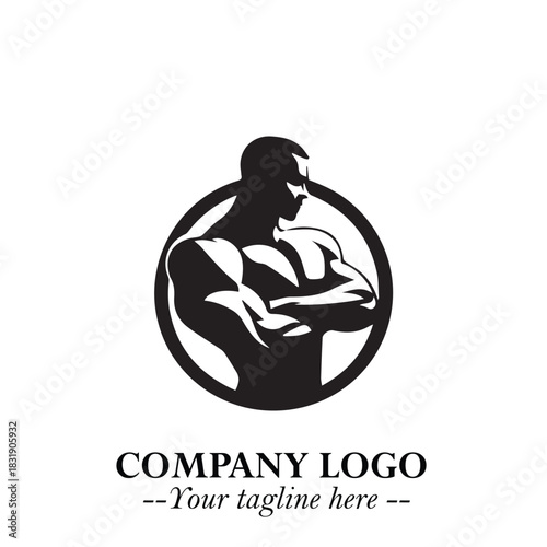 Man With Muscle Logo Symbol in Black on White Background for Strong Bold Fitness Branding Design Art