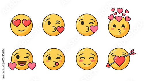 Collection of cute emoji icons representing love, affection, and playful romance