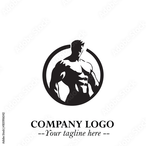 Man With Muscle Logo Symbol in Black on White Background for Strong Bold Fitness Branding Design Art
