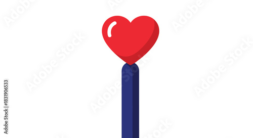 Flat design illustration of a shiny red heart icon on top of a blue stick, resembling a magic wand or a lollipop.