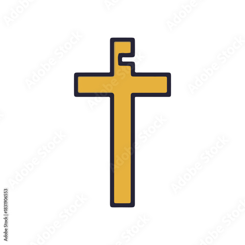 A simple, stylized golden cross icon with a dark outline, isolated on a white background.