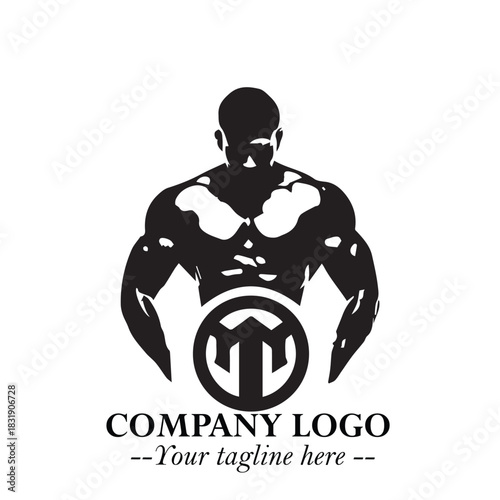Man With Muscle Logo Symbol in Black on White Background for Strong Bold Fitness Branding Design Art