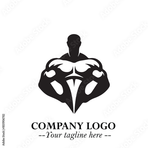 Man With Muscle Logo Symbol in Black on White Background for Strong Bold Fitness Branding Design Art