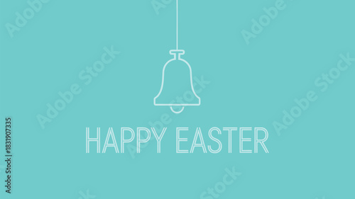 Minimalist happy easter greeting with a simple outline bell icon on a teal background