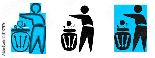 illustration of a set of funny cartoon people, hand drawn vector illustration of a Throw Trash in the Bin Icon