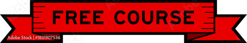 Ribbon label banner with word free course in red color on white background