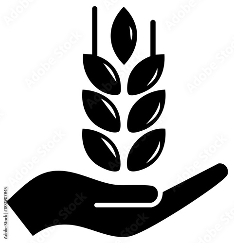 Hand holding wheat graphic symbol for harvest, agriculture, and sustainability