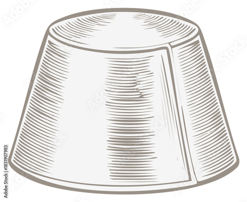 Engraved illustration of a conical hat with rounded edges