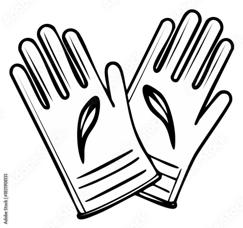 Black and white illustration of work gloves.