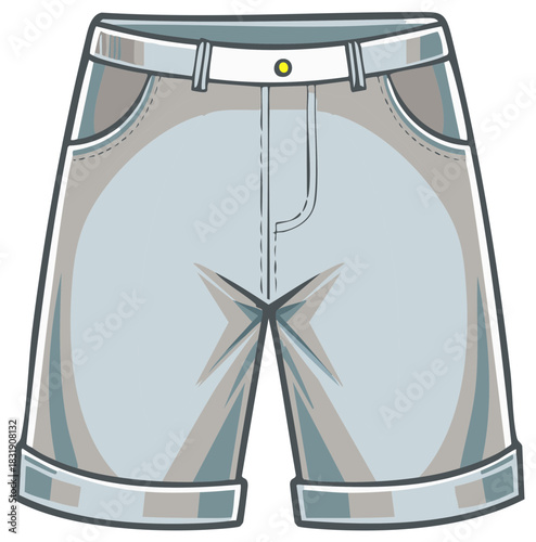 Stylish light blue cuffed denim shorts vector illustration for summer fashion apparel