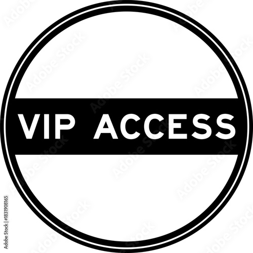 Black color round seal sticker in word VIP access on white background