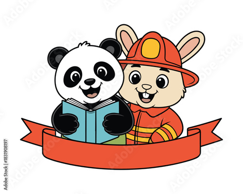 Panda Reader with Fireguard Bunny and Scarlet Banner Art