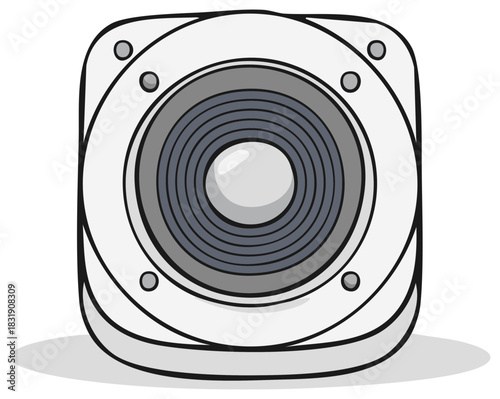 Cartoon illustration of a white audio sound speaker for music and entertainment concepts