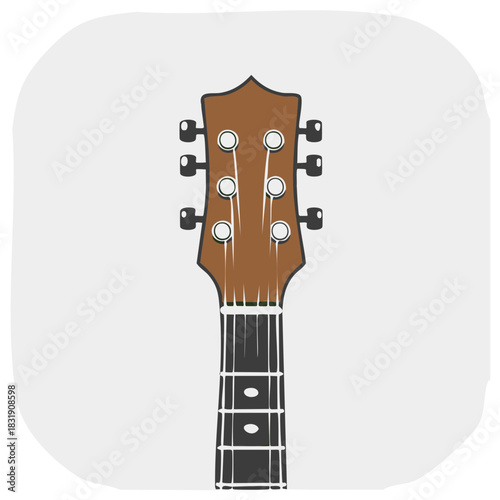 Stylized illustration of a six-string acoustic guitar headstock and fretboard