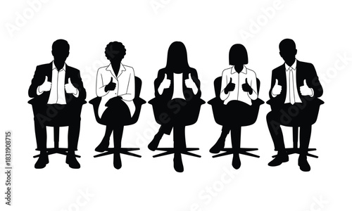 Diverse business team giving thumbs up in modern office environment