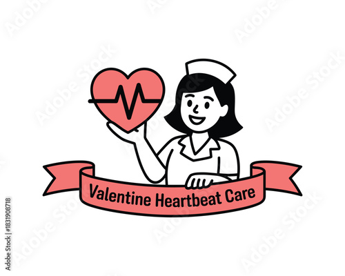 Healthcare worker presenting heart with heartbeat line for Valentine care