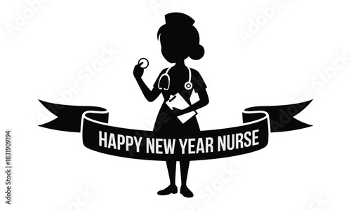 New Year greetings to a nurse vector icon in simple silhouette