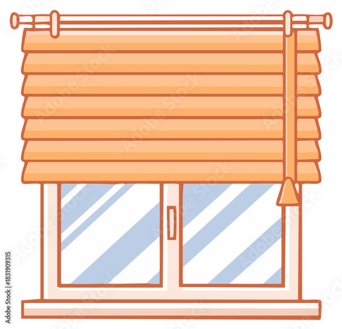 Cartoon window with orange wooden horizontal blinds illustration