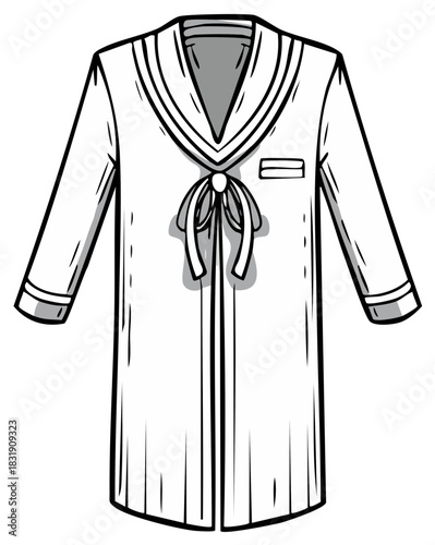 Elegant illustration of a women's long sleeve dressing gown with a distinctive bow and classic collar