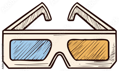 Stylized 3D Glasses with Blue and Yellow Lenses Cartoon Look