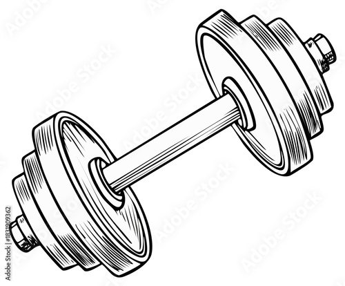 Isometric Drawing of a Dumbbell Illustration Fitness Equipment Outline Sketch