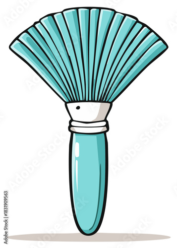 Cartoon Style Teal Makeup Fan Brush for Cosmetics and Beauty Application