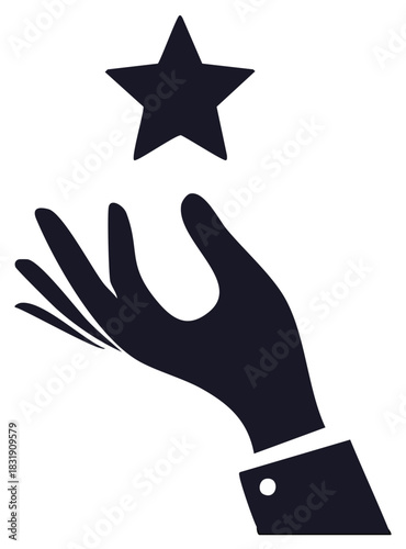 Elegant Hand Reaching for Star Symbol Business Success Achievement Reward Icon Concept Graphic Illustration