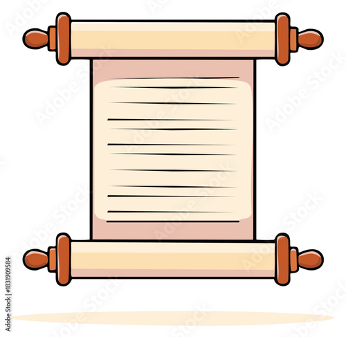 Ancient scroll with wooden handles and lines of text