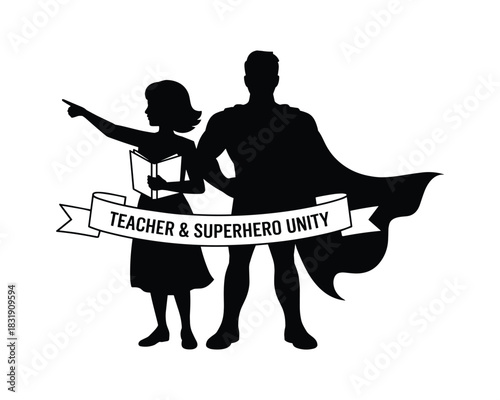 Teacher and Superhero Unity Illustration Showing Support 