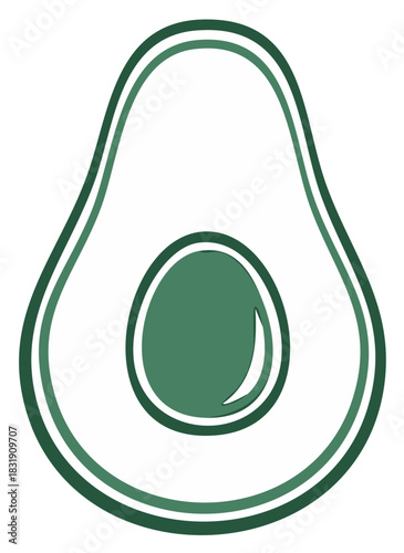 Illustration of a Cut Avocado with Seed Inside Minimalist Design Fruit Slice Green Color Fresh Food Healthy Diet Vegan