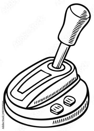 Shift lever illustration, auto gear shift, vector outline, automobile equipment.