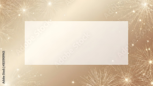 Elegant blank card mockup on a sparkling gold fireworks background for celebrations © PixelOriel