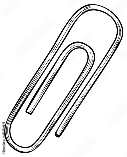 Illustration of a metallic paperclip in black and white style