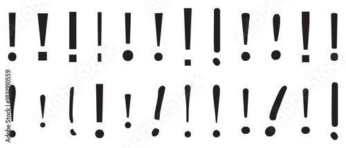 Exclamation marks icon set. Exclamation icon set all text. Alert, Danger and Warning Icon Set. Black linear exclamation marks. Vector illustration.