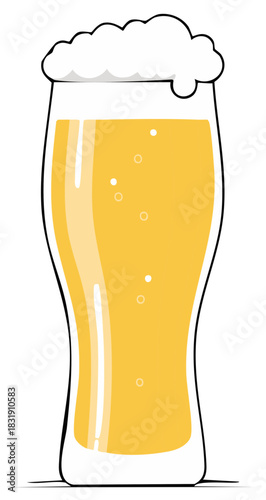 Glass of cold beer with froth, bubbles