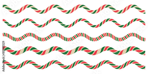 Borders candy cane peppermint stripes, red and white striped vector design, suitable for winter decoration, holiday graphic projects, greeting cards, and seasonal illustration layouts.