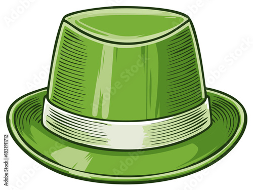Green fedora hat with white band illustration for St Patrick's Day celebrations