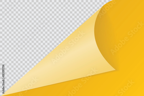 Yellow curled paper corner used as a clean design element or decorative background.