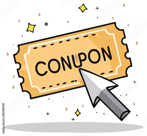 Clicking Yellow Coupon with Cursor for Savings or Discount Offers
