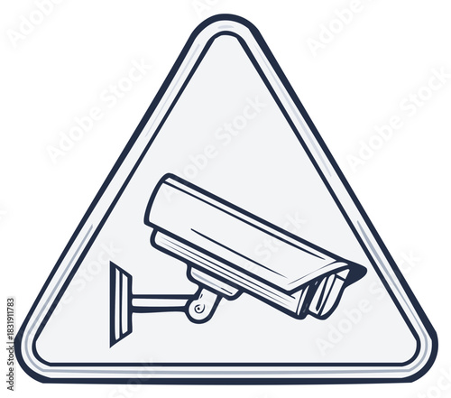 Triangular security camera warning sign illustration with a bold outline