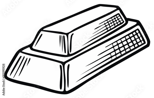 Simple black and white line art illustration of two stacked gold bars or ingots