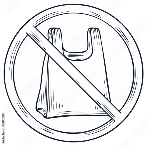 No plastic bags sign with cross vector line art symbol ecological concept illustration