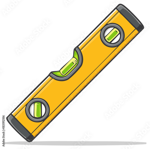Bright Yellow Level Tool, Bubble Level Instrument Measuring Precision in Carpentry