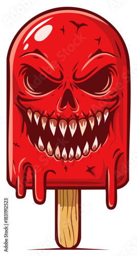 Scary Skull Red Popsicle Dripping Melting Candy Frozen Treat
