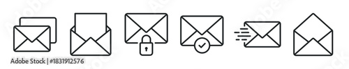 Email thin line icon set. Web minimal editable stroke icons