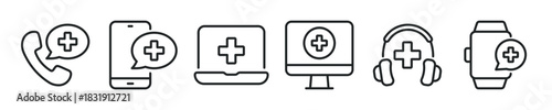 Digital healthcare thin line icon set. Web minimal editable stroke icons